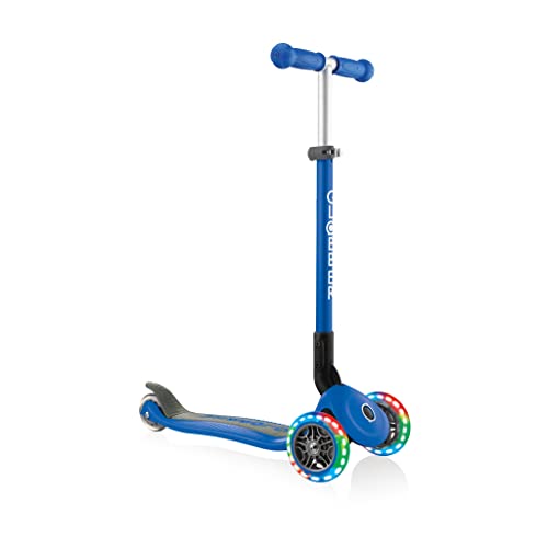 Globber - PRIMO FOLDABLE LIGHTS - Trottinette pliable, lumineuse à 3 roues pour les enfants âgés de 3 à 7 ans + , Bleu Marine