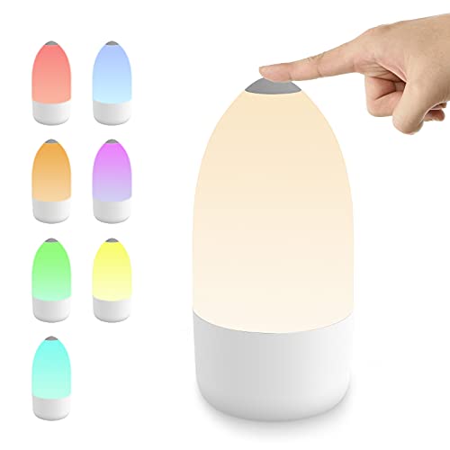 Veilleuse Enfant Veilleuse Bébé à Gradation Tactile, Veilleuse LED à Changement de Couleur à 7 Couleurs Rechargeable USB, Lampe de Chevet avec Fonction de Minuterie, Idéal pour les Cadeaux de Noël