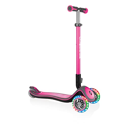 Globber - ELITE DELUXE LIGHTS - Trottinette pliable, lumineuse à 3 roues pour les enfants âgés de 3 à 9 ans + , Rose Intense