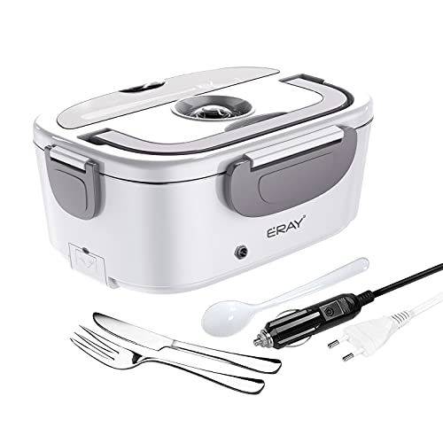 ERAY Lunch Box Chauffante Electrique, Boîte Chauffante Repas 24V 12V 220V 1.5L Gamelle Chauffante Allume Cigare en Acier Inoxydable Amovible, Convient pour Voiture/Camion/Bureau/Pique-Nique (Gris)