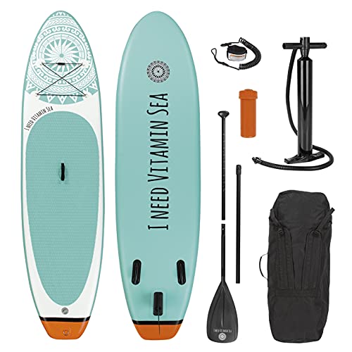EASYmaxx - MAXXMEE Stand-Up Paddle-Board 'I Need Vitamin Sea' | Sac de Transport, kit de réparation et Pompe à air Inclus, avec poignée de Transport Pratique | Qualité supérieure