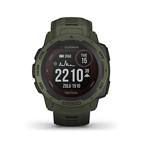 Garmin Instinct Solar Tactical Edition - Montre GPS de plein air robuste avec chargement à l'énergie solaire et fonctions tactiques - Kakhi