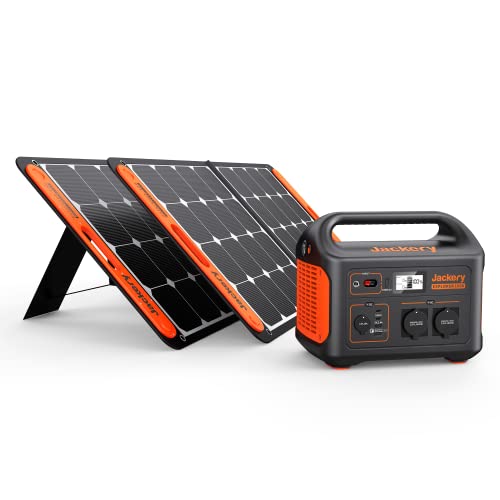 Générateur solaire 1000 Jackery, centrale électrique 1002Wh avec 2 panneaux solaires SolarSaga 100W, bloc batterie mobile au lithium, pour voyages en camping-car et situations d’urgence