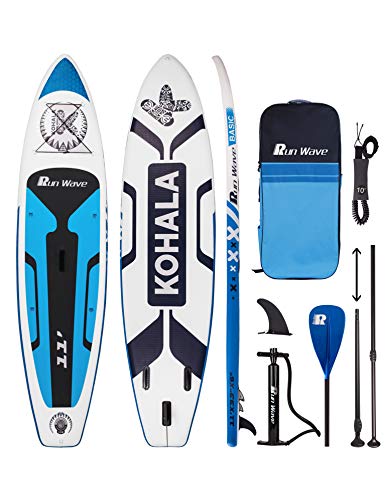 Runwave Planche de Stand Up Paddle Gonflable Antidérapante avec Accessoires Sup Premium | Position Large, Palmes inférieures pour Le contrôle du Surf | Jeunes Adultes Débutant