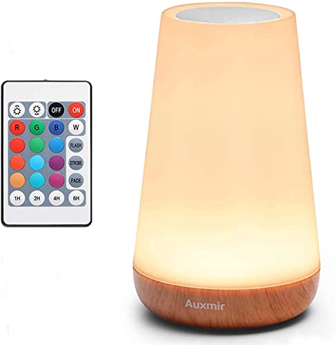 Auxmir Veilleuse LED, Lampe de Chevet, Lampe Nuit Tactile avec 13 Couleurs Changeantes, Lampe de Table Rechargeable avec Télécommande pour Chambre à Coucher, Salle de Bébé et Salon, Brun Clair