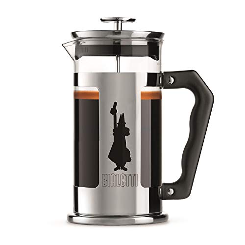Presse à café Bialetti Preziosa, filtre presse française pour café ou thé, corps en acier inoxydable et récipient en verre borosilicaté, va au lave-vaisselle, 1 litre, 8 tasses