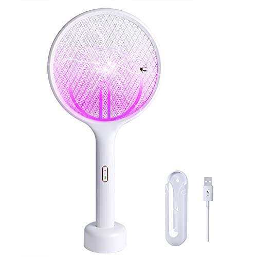 Raquette Anti-moustiques Electrique, Raquette électrique Insectes avec USB Rechargeable Insectes Volaire Swatter, 3 Couche de Protection en Maille, Chargement Mural