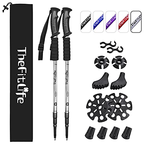 TheFitLife Baton De Marche Randonnée - 2 par Ensemble avec Clapet Antichoc et Fermeture Rapide, Télescopique, Escamotable, Ultraléger pour La Randonnée, Le Camping, Randonnée pédestre