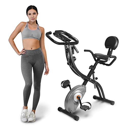 Vélo de fitness Ativaifit Vélo de fitness 2 en 1 pour vélo d'intérieur avec moniteur LCD et bande de résistance, résistance magnétique à 8 niveaux, vélo d'exercice cardio pliable
