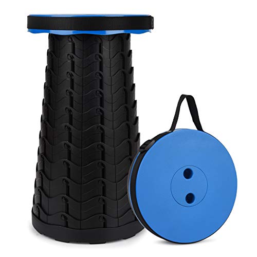 FIEMACH Tabouret Pliant Portable, Tabouret Retractable de Deuxième Génération, Tabouret de Camping pour La Pêche/BBQ/Intérieur/Activités Plein air, Maxi Charge 397 LB (Bleu)