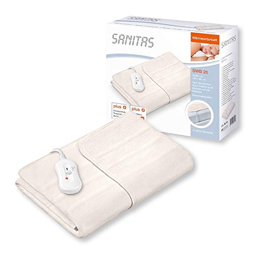SANITAS SWB 20 surmatelas chauffant électrique avec 3 niveaux de température - Interrupteur amovible - Lavable en machine - Chauffe-matelas pour lit avec fixation facile - 150 x 80 cm
