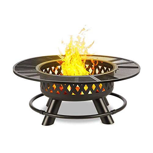 blumfeldt Rosario - Brasero 3 en 1, Feu de Camp, Barbecue et Table, Foyer Ø 120 cm, Grille de Barbecue Ø 70 cm, INOX avec Grille chromée, Charbon de Bois ou Bois de Chauffage, Noir