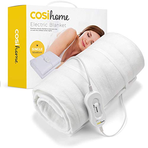 Cosi Home Chauffe-lit Surmatelas Chauffant 1 place 150x80 cm Chauffe matelas électrique, 3 niveaux de température avec télécommande, Système de sécurité intégré Protection contre la Surchauffe - Blanc