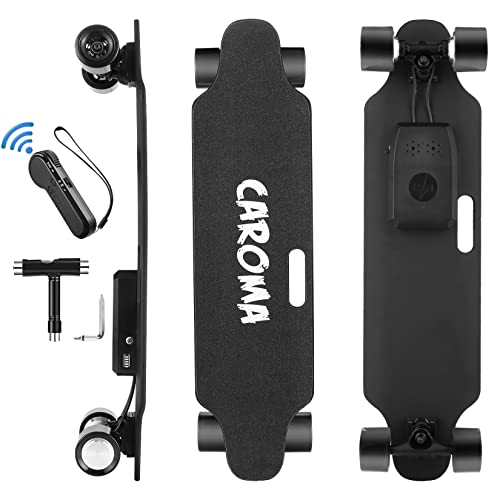 Caroma Skateboard électrique,90cm Longboard électrique avec télécommande,25 KMH Maximale Vitesse,700W Double Moteur,4AH Batterie Longue Durée,Planche à Roulette Electrique pour Adultes