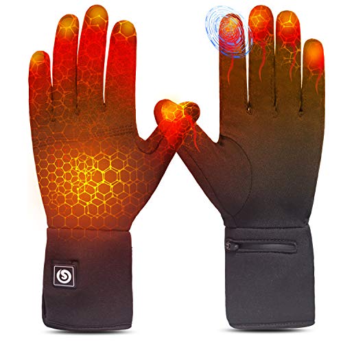 Gants Chauffants Électriques Gants Hiver avec Batterie 7,4V 2200mAh pour Homme Femme Gants Chauffants Hiver pour Cyclisme Ski de Neige Pêcher Conduite Chasse Arthrite Maladie de Raynaud Noir XXS