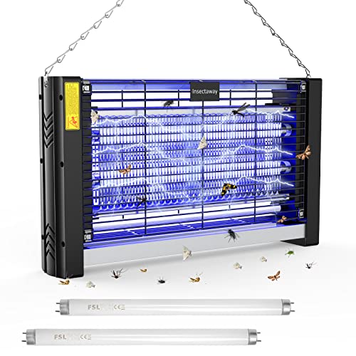 Lampe Anti Moustique, Insectaway 2022 Lampe éLectrique à Double Grille 2400v, Tue Mouche Electrique Haute Efficacité De Taille XXL, 2 Lampes T8 10w SuppléMentaires (Fsl), Convient à La Maison,Terrasse