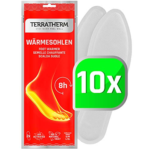 TerraTherm Semelles chauffantes - 10 Paires S, chaufferettes pour Tout Type de Chaussure, Chauffe Pieds, Chaleur 100% Naturelle, Semelles chauffantes pour Chaussures, Chaleur jusqu'à 8 Heures