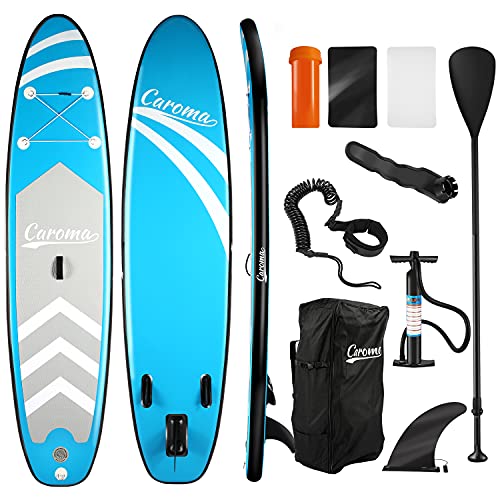Caroma Planche de stand up paddle gonflable, accessoires de qualité supérieure, pagaie réglable, pompe à main et sac à dos, planche antidérapante, divertissement dans l'eau pour jeunes adultes