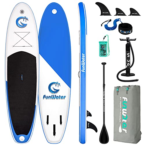 FunWater Planche de Stand Up Paddle Board Gonflable avec Accessoires Complets, Réglables Paddle, Sac à Dos ISUP, Pompe, Sac à Téléphone, Laisse, Tapis Antidérapant, 335x82x15cm Enfants et Adultes