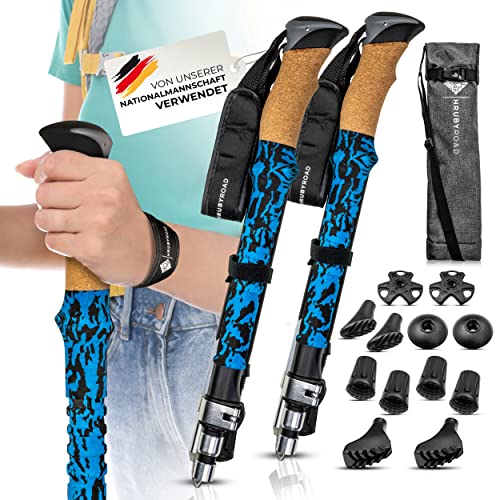 HrubyRoad® Nordic Walking Stöcke Frauen [Ultra STABIL] im Set mit 5 Aufsätzen & passender Tasche | 100% Zuverlässig & Sicher | Teleskop Wanderstöcke für jedes Terrain | Verstellbar & Faltbar-