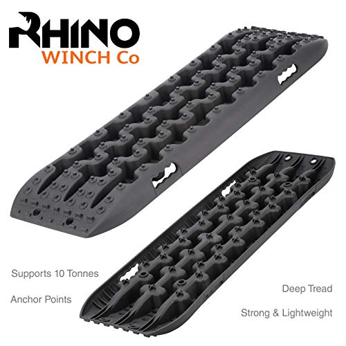 Rhino Winch Co 4x4 Piste de Récupération à Traction 10t Max Hors Route D’Hiver Sable/Boue/Neige x2 Noir