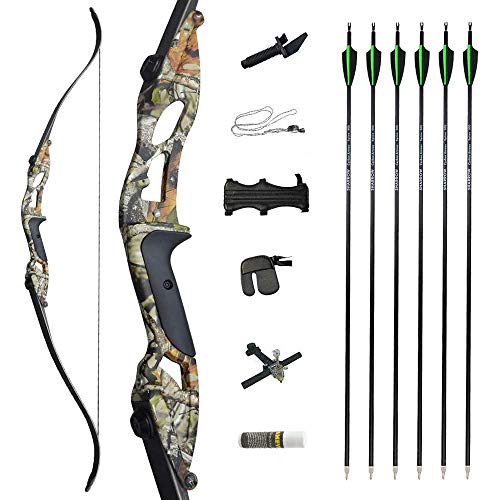 MILAEM Tir à l'arc Takedown Arc Classique et flèche Set 30lbs 35lbs 40lbs Longbow Arc de Chasse Main Droite Pratique de Chasse en Plein Air Tir (Camo + Accessoires, 35lbs)