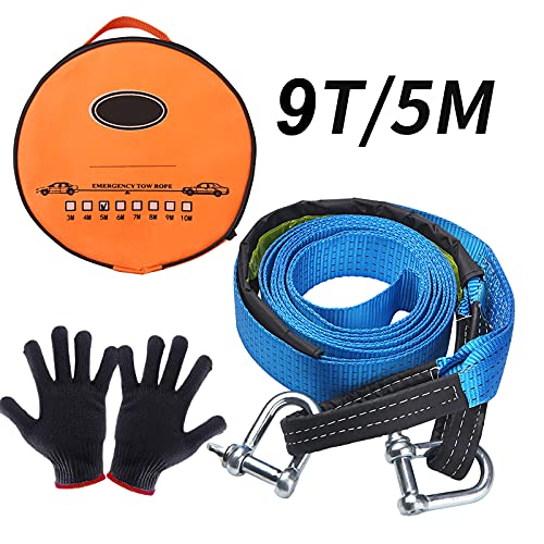 UIHOL Corde de Remorquage Voiture, Sangle de Remorquage Auto 5M 9T avec 2 manilles, Gants Antidérapants et Sac Rangement, L'externalisation des Tissus Oxford améliore la sécurité (Version améliorée)