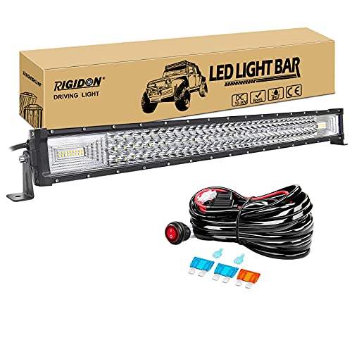RIGIDON 32 Pouces 80 cm 405W Slim Barre de Led 4x4 avec 12v faisceau de câblage kit, Straight led light bar, Barre lumineuse led pour offroad Véhicules Voiture camions ATV, 6000K feu antibrouillard