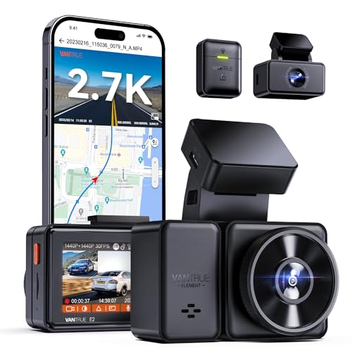 VANTRUE E2 2.7K+2.7K Dashcam Voiture Avant et Arrière, 5GHz...