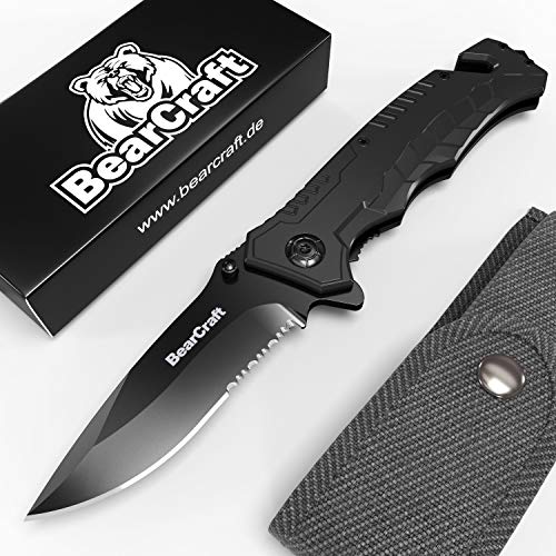 BearCraft Couteau Pliant Noir avec * eBook Gratuit * |...